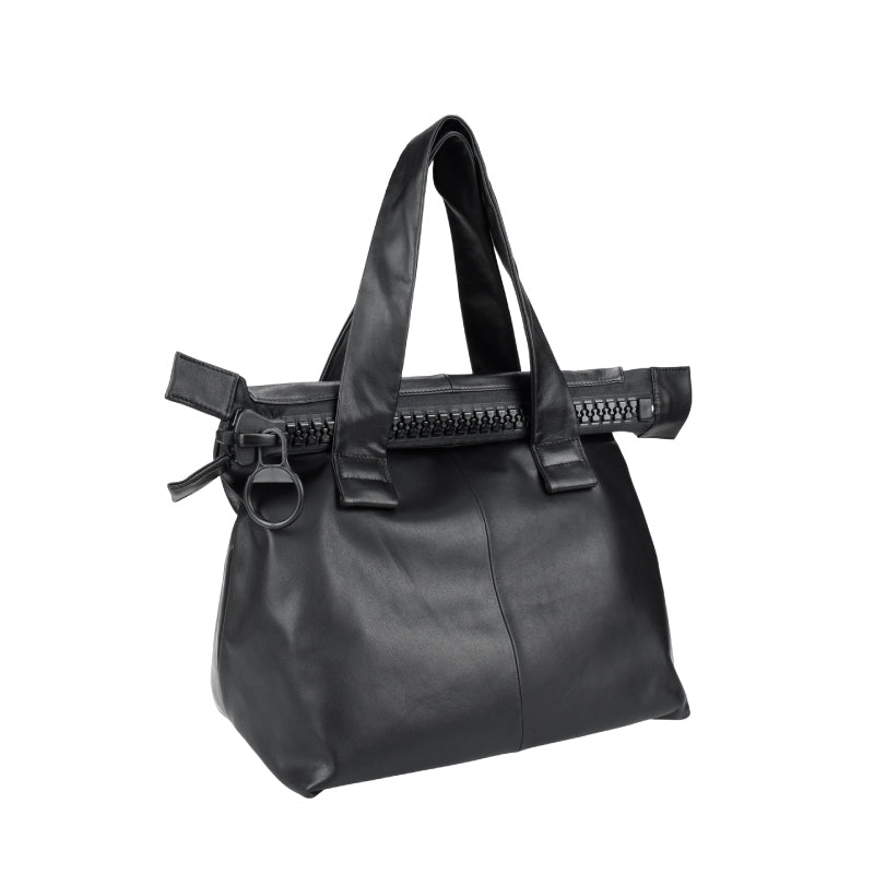 【25bis】Boston Bag in Black — Heritage Leather Travel Bag with Wide Gusset and Iconic Oversized Zipper, Made in Japan

