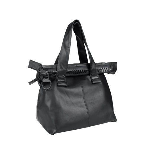 【25bis】Boston Bag in Black — Heritage Leather Travel Bag with Wide Gusset and Iconic Oversized Zipper, Made in Japan
