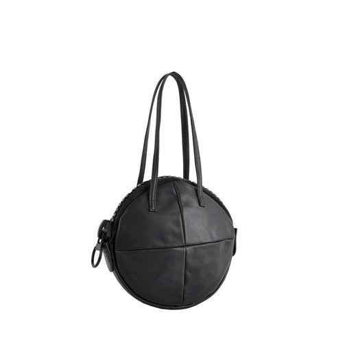 【25bis】Circle Tote in Black — Heritage Leather Circular Tote with Iconic Oversized Zipper and Cord-Core Handles, Made in Japan
