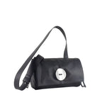 【button】Crossbody Bag in Black — Shell Button Leather Slouchy Crossbody with Wide Strap, Made in Japan
