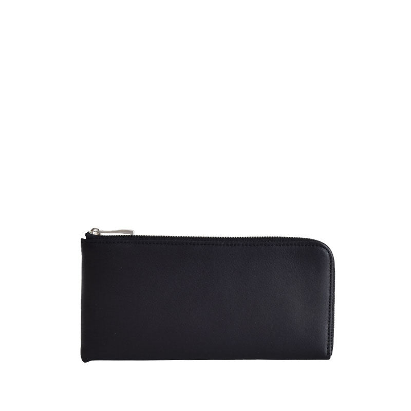 【super soft】L-Zip Long Wallet in Black — Slim Cowhide Leather Wallet with 12 Card Slots, Made in Japan
