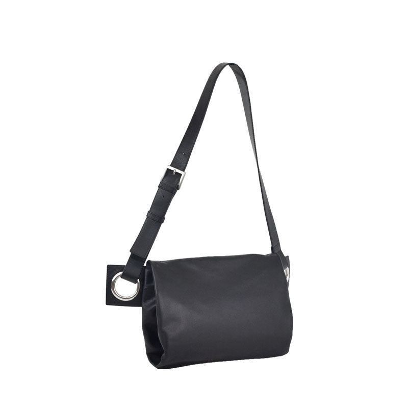 【hatome】Body Bag M in Black — Sleek Leather Body Bag with Grommet Detail, Made in Japan
