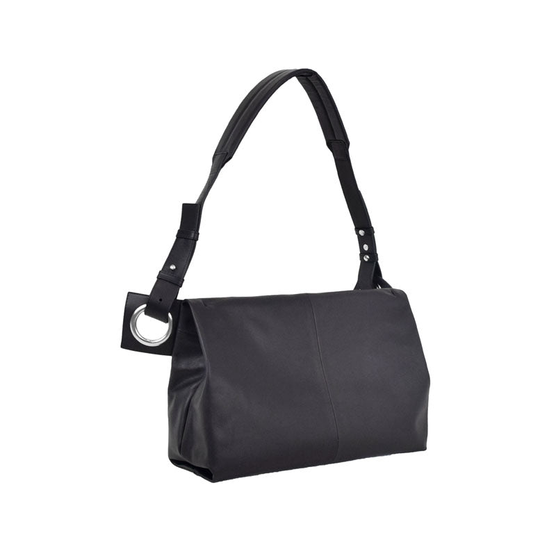 【hatome】Body Bag L in Black — Oversized Leather Slouchy Bag with Grommet Detail, Made in Japan
