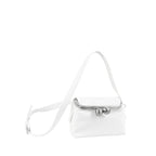 【kuchigane】Square 2-Way Pochette M in White — Kiss-Lock Leather Crossbody with D-Ring Charm Hooks, Made in Japan
