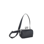 【kuchigane】Body Bag in Black — Kiss-Lock Leather Body Bag with Oversized Frame Closure, Made in Japan

