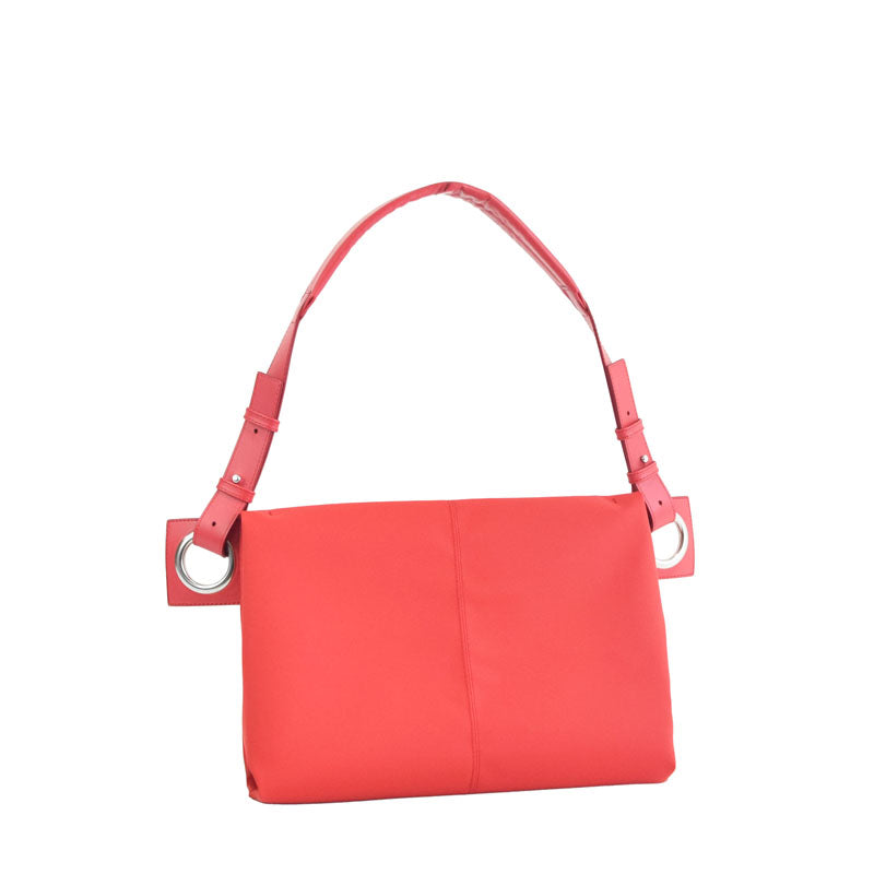 hatome Rubber-Cho Body Bag L in Red — Waterproof with Leather Strap, Made in Japan
