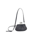 【kuchigane】Gather Pochette in Black — Kiss-Lock Leather Gathered Bag with Plump Rounded Silhouette, Made in Japan
