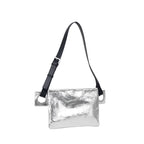 【incas】hatome｜Body Bag M in Silver — Metallic Foil Cowhide Leather Body Bag with Grommet Detail, Made in Japan
