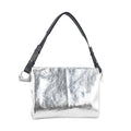 【incas】hatome｜ Body Bag L in Silver — Metallic Foil Cowhide Leather Body Bag with Grommet Detail, Made in Japan

