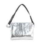 【incas】hatome｜ Body Bag L in Silver — Metallic Foil Cowhide Leather Body Bag with Grommet Detail, Made in Japan
