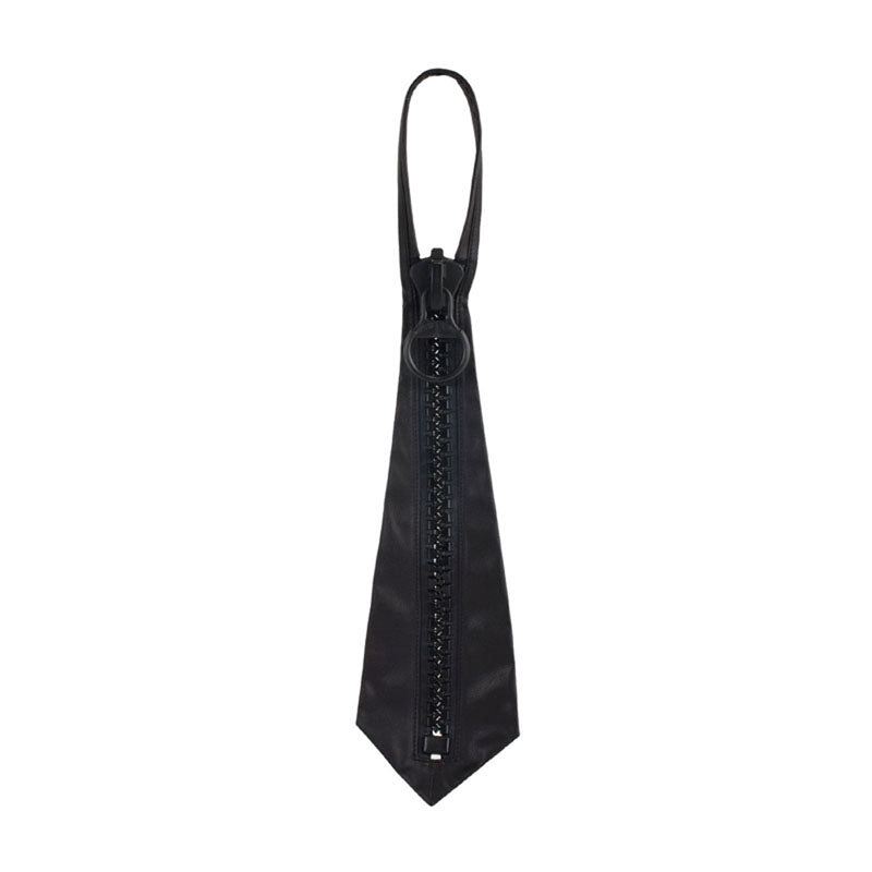 25bis｜Leather Necktie in Black — Avant-Garde Zipper Tie in Super Soft Cowhide, Made in Japan
