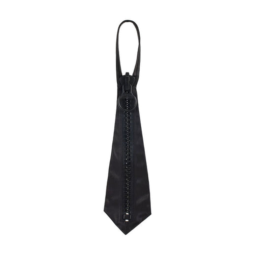 25bis｜Leather Necktie in Black — Avant-Garde Zipper Tie in Super Soft Cowhide, Made in Japan
