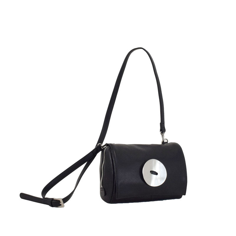 【button】Pochette in Black — Shell Button Leather Crossbody Clutch with Super Soft Cowhide, Made in Japan
